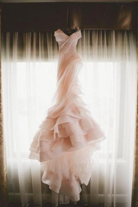 Pink Prom Dresses, Pleats Wedding Dresses, Ruffle Wedding Dresses, Pink Prom Dress, Mermaid Prom Dresses, Sexy Prom Dresses, Organza Prom