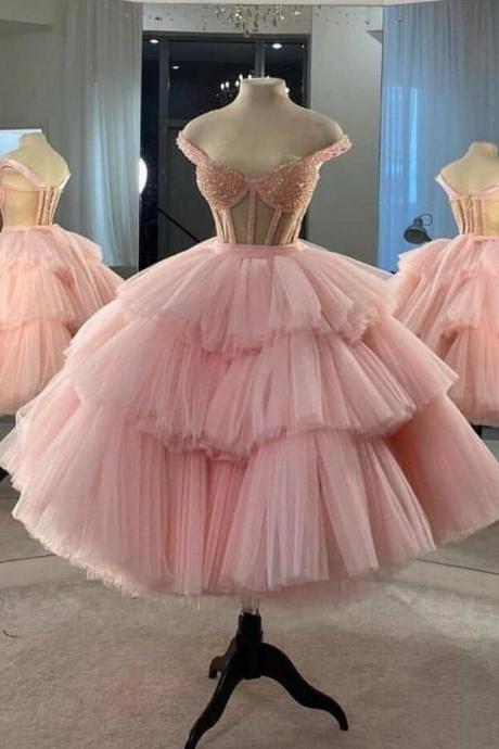 Ball Gown Prom Dresses, Beaded Prom Dresses, Pink Prom Dresses, Ball Gown Evening Dresses, Pearls Prom Dresses, Crystal Prom Dresses, Long