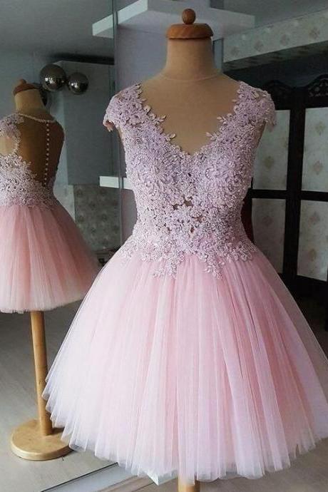 Pink Prom Dresses, Homecoming Dresses, 2023 Prom Dresses, V Neck Prom Dresses, Beaded Prom Dresses, Sexy Prom Dresses, Tulle Evening Dresses,