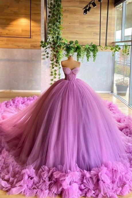 Luxury Puffy Strapless Ball Gown Evening Dress 2023 Sleeveless Tulle Bridal Dress Vestidos Elegantes Para Mujer