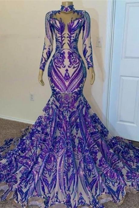 Purple Prom Dresses, Long Sleeve Prom Dresses, Lace Evening Dresses, Sparkly Evening Dresses, Sequins Evening Dresses, Party Dresses, 2023