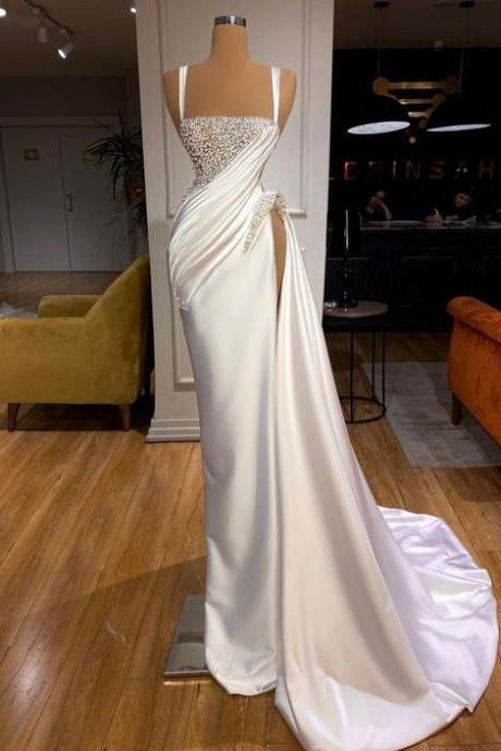 White Prom Dresses, Pearls Prom Dresses, Mermaid Prom Dresses, Satin Prom Dresses, 2023 Prom Dresses, Arabic Evening Dresses, Beaded Prom