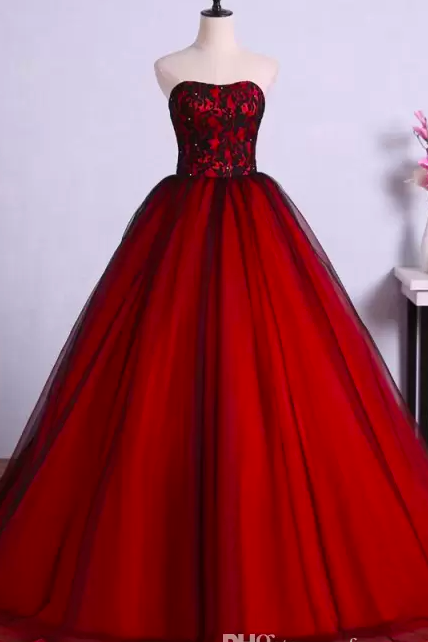 2023 Red And Black Ball Gown Prom Dress Sweetheart Sleeveless Beads Lace Corset Lace-up Back Tulle Evening Party Gowns Custom Made