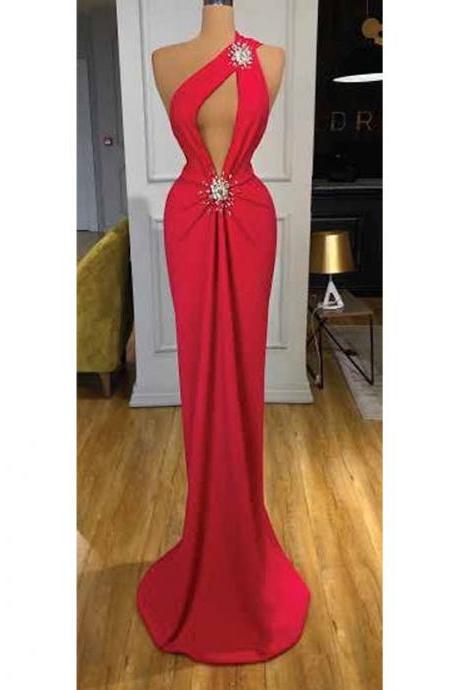 Sexy Strapless Prom Dresses One Shoulder Beading Mermaid Evening Party Gown For Women Simple Soft Satin Formal Robes De Soirée
