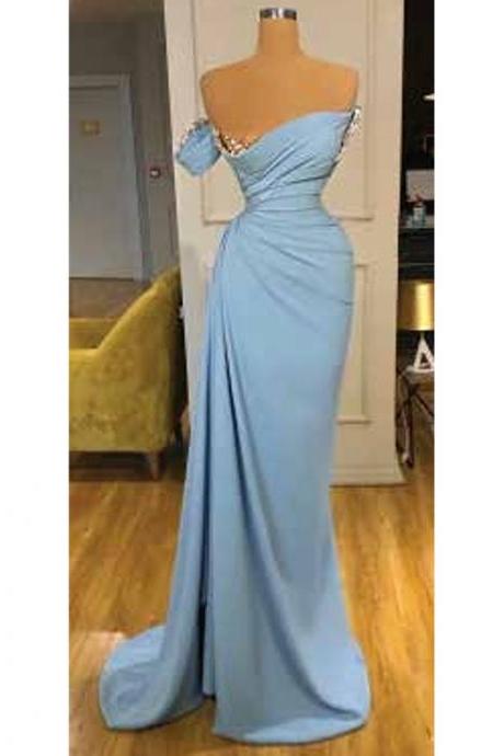 Sexy Strapless Prom Dresses Off Shoulder Mermaid Evening Party Gown For Women Simple Soft Satin Formal Robes De Soirée