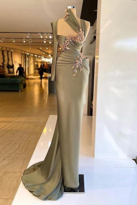 Elegant 3d Flowers Mermaid Prom Dresses Single Long Sleeve Women Evening Pageant Party Gowns 2023 Custom Made Robes De Soirée