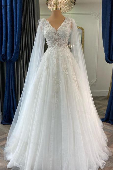 Fairy Flowers Wedding Dress A-line V-neck Robe De Mariée Princesse Wedding Gown For Bride 2023