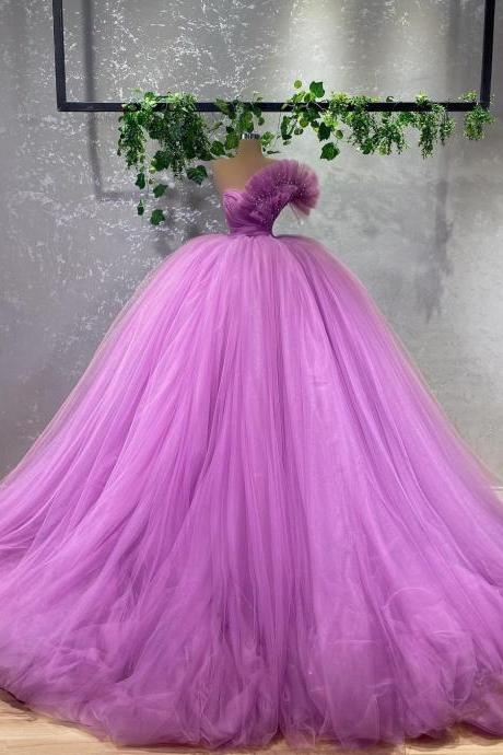 Purple Luxury Puffy Prom Dresses Sleeveless Crystals Tulle Long Ball Gown Women Elegant Evening Wedding Party Gowns Custom Made