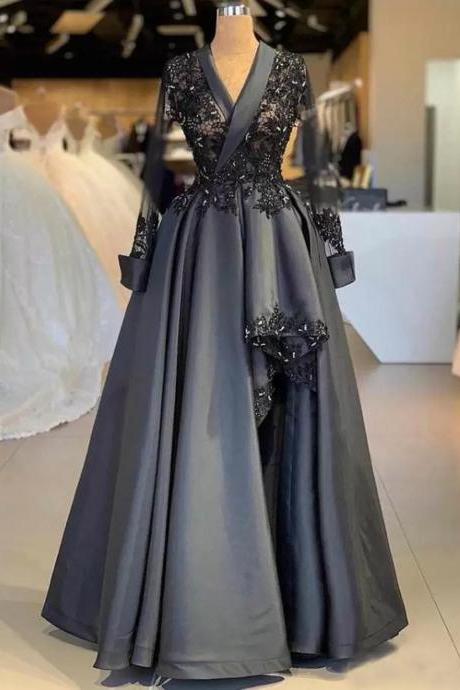 Black Mother Of The Bride Dresses A-line Long Sleeves Formal Evening Wedding Party Guests Gown Plus Size Custom Made Vestido