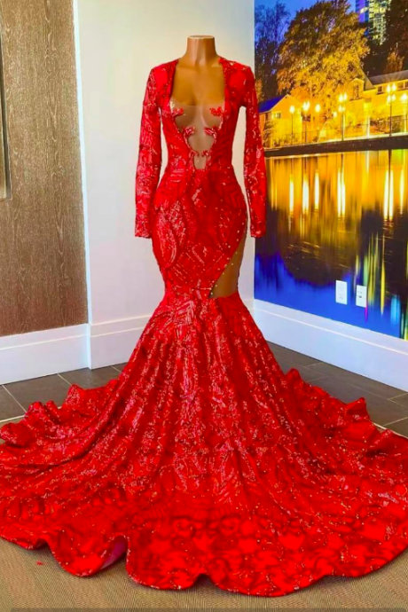 Red Prom Dresses, Lace Prom Dresses, Long Sleeve Prom Dresses, Appliques Evening Dresses, Evening Gowns, Fashion Evening Gowns, Arabic Evening