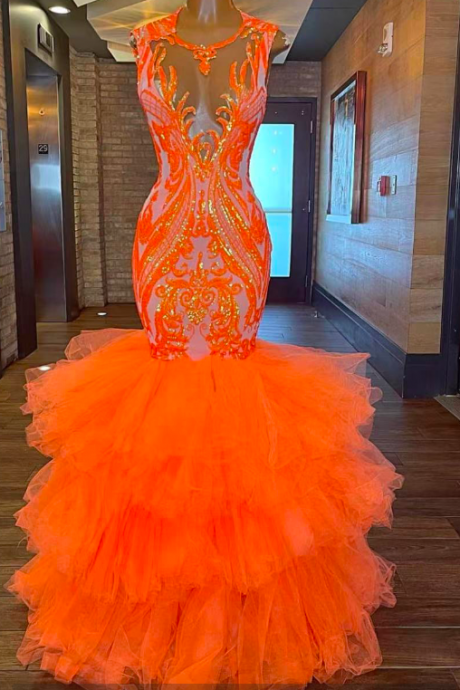 Orange Prom Dresses, Mermaid Prom Dresses, Sexy Prom Dresses, Sparkly Evening Dresses, Arrival Prom Dresses, Fashion Evening Gowns, Prom