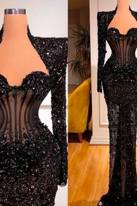 Luxury African Mermaid Women Prom Dress 2023 For Black Girls Beaded Sparkly Sequined Formal Evening Gala Gowns Robe De Soiree Vestidos Feast