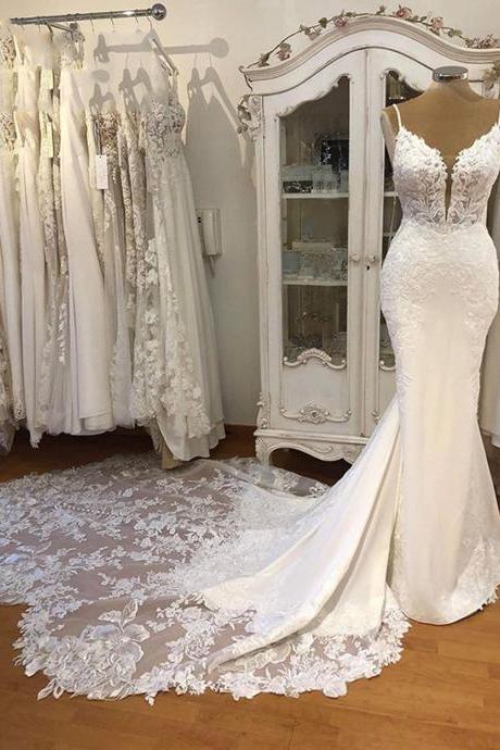 Modest Lace Boho Bohemian Wedding Dress Mermaid With Long Train Straps Elegent Women Dubai White Bridal Gown Plus Size