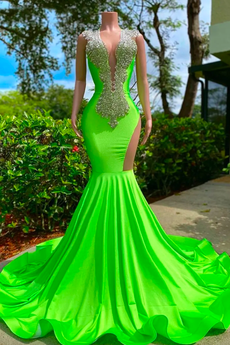 Green Mermiad Prom Dresses For Black Girls Sparkly Dress V Neck Evening Dresses Long Luxury 2023 Party Gown Abends