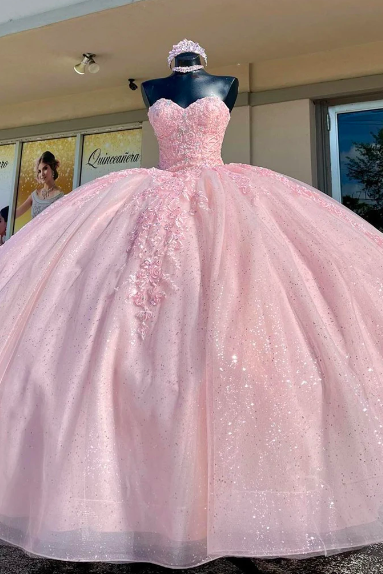 Sweetheart Light Pink Quinceanera Dresses Ball Gown Birthday Party Dress Lace Up Graduation Gown Princess quinceanera de 15 anos
