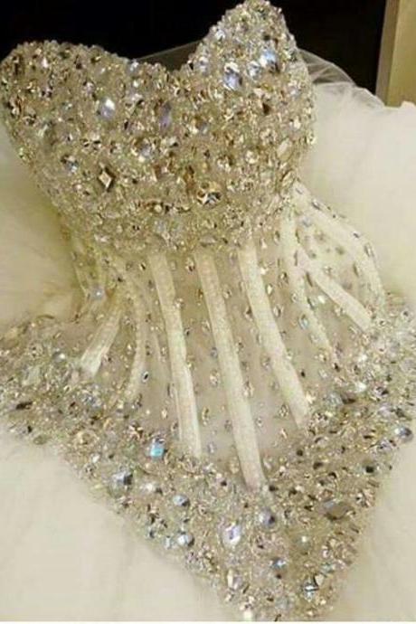 Crystal Wedding Dresses, Ball Gown Wedding Dress, Sparkly Wedding Dress, Sexy Bridal Dresses, Sweetheart Wedding Dresses, Lace Up Bridal Dresses,