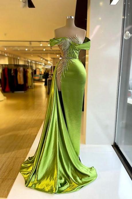 Green Prom Dresses, 2023 Prom Dresses, Mermaid Prom Dresses, Evening Dresses, Vestidos De Fiesta 2023, Beaded Evening Dresses, Off The Shoulder