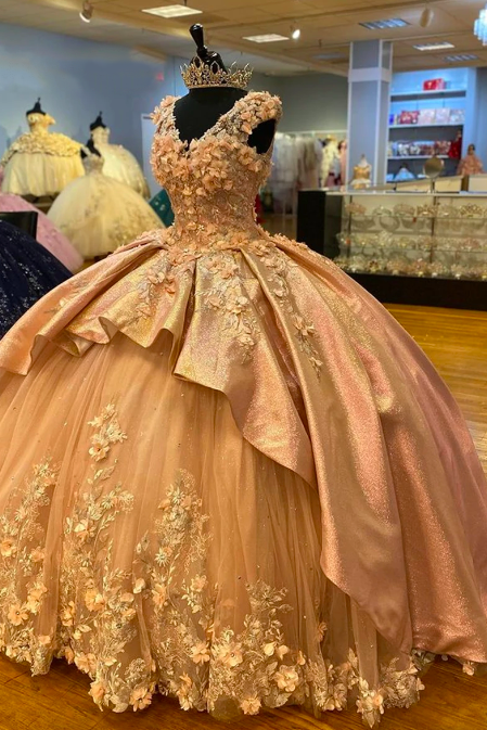 Sparkly Ruffels Quinceanera Dresses 3D Flowers Corset Sweet 16 Dress Ball Gown Dress For Birthday Prom vestidos de 15 años