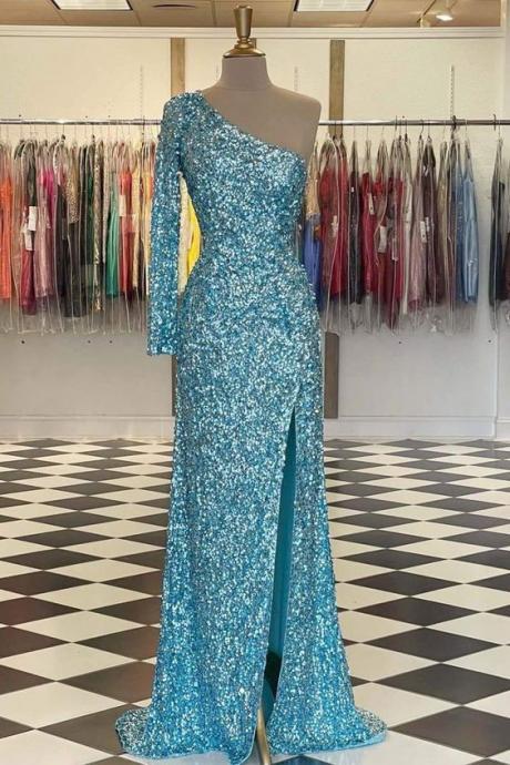 sparkly prom dresses, blue prom dresses, shinning prom dresses, custom make 