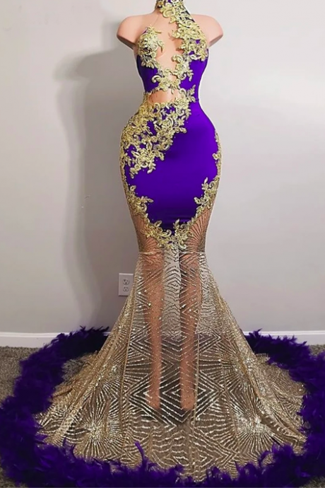 Luxury Purple Mermaid Prom Dresses 2023 Pearls Lace Feathers Crystals Birthday Party Dress Wedding Guest Gowns Robe De Bal