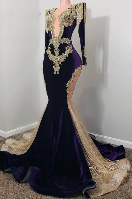 Sparkly Purple Sexy Mermaid Prom Dress 2023 Beads Crystals Birthday Party Dress Wedding Gonws Vestidos De Fiesta