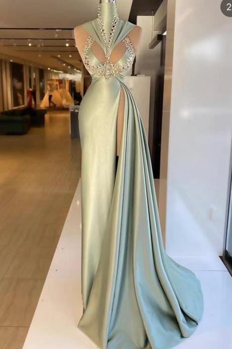 Sexy Prom Dresses, 2023 High Neck Evening Dresses, Crystal Formal Dresses, Evening Dresses, Mermaid Evening Gowns, Custom Make Party Dresses,