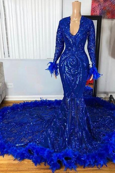 Royal Blue Prom Dresses, 2023 Prom Dresses, Mermaid Prom Dresses, Long Sleeve Prom Dresses, Custom Make Evening Gowns, Sexy Formal Dresses, Royal