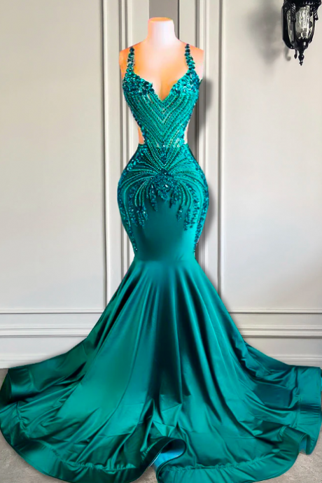 Long Elegant Prom Dresses 2023 Luxury Halter Sexy Handmade Crysals Dark Green Black Girl Real Prom Formal Gala Gowns
