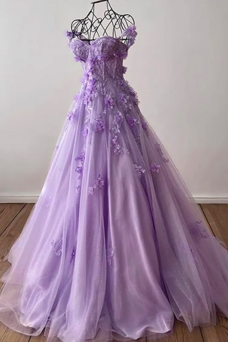 Sweet A-line Tulle Prom Birthday Dress 2023 Princess 3d Flower Lace Appliques Beads Evening Gowns Women Formal Dresses Robe De Soiree Customed