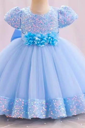 Flower Girl Dresses For Wedding Pink Princess Tutu Skirt Sequined Ball Gown Jewel Vintage Child First Communion Dress 2023 Tulle Long Kids