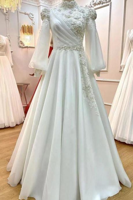 Hand Made Flowers Wedding Dress, Muslim Wedding Dresses, Organza Wedding Gowns, Bridal Dresses, Fashion Wedding Gowns, Modest Wedding Dresses,