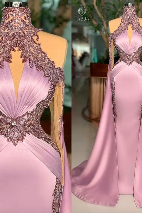2023 Mermaid Prom Dresses Crystals Beaded Long Sleeves Overskirt Satin Custom Made Ruched Evening Party Gowns Vestidos Plus Size