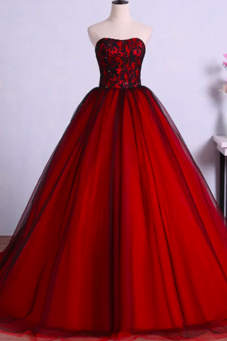 2024 Red And Black Ball Gown Prom Dress Sweetheart Sleeveless Beads Lace Corset Lace-up Back Tulle Evening Party Gowns Custom Made