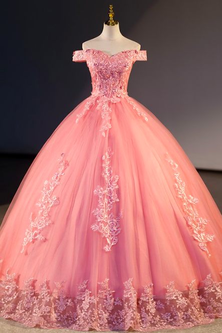 Summer Pink Quinceanera Dresses Elegant Off The Shoulder Party Dress Sweet Flower Ball Gown Classic Lace Prom Dress