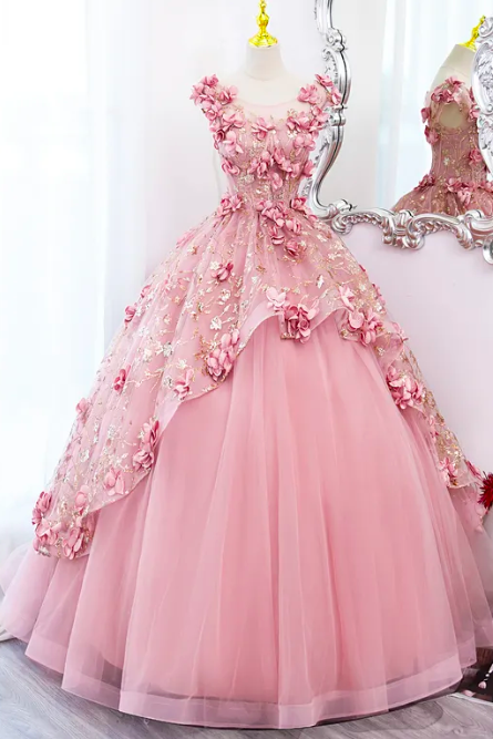 2023 Maria Novia Primrose Grass Dark Pink Quinceanera Dresses Flower Plus Size Ball Gown Prom Dress Vestidos Princesa 15 Anos