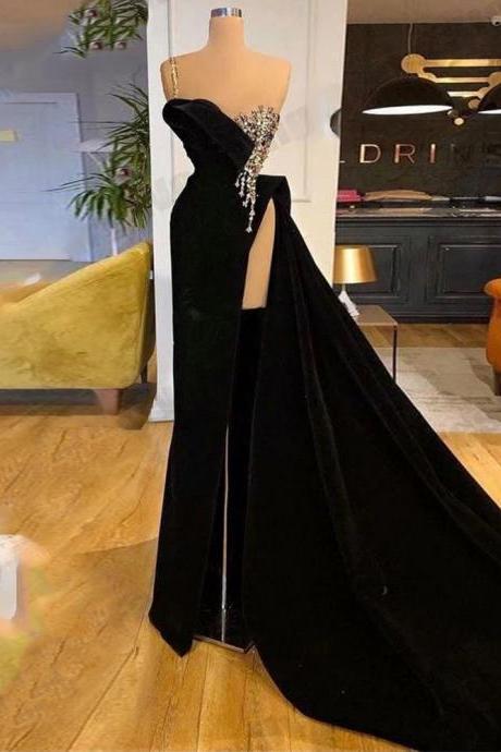 Elegant Off Shoulder Evening Dresses Black Luxurious Beautiful Mermaid Prom Dresses Beaded Formal Party Reception Gowns Robe