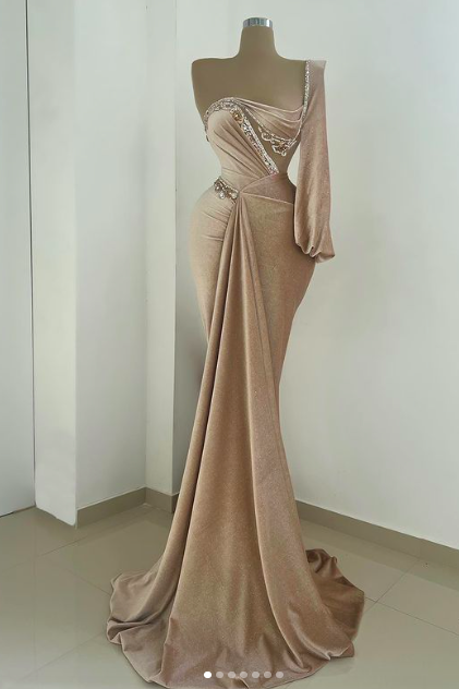 Velvet Prom Dresses One Shoulder Long Sleeve Beading Sequins Long Evening Dresses Gowns Arabic Party Dresses 2024