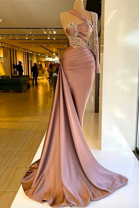Luxury Women's Evening Dresses One Shoulder Beaded 3d Lace Prom Gowns Fashion Celebrity Formal Beach Party Vestidos De Noche