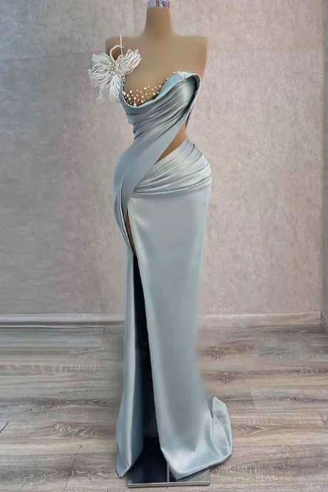 Sexy Mermaid Backless Evening Dresses Luxury Romantic Mermaid Off Shoulder Sleeveless High Split Fashion Mopping Prom Gown
