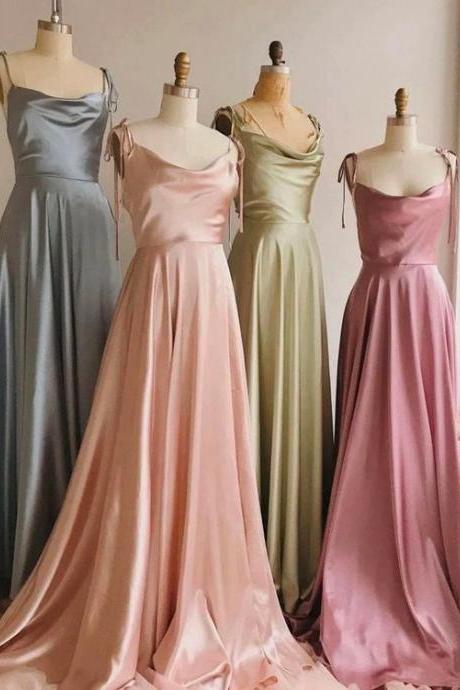 Satin Bridesmaid Dresses Tied Straps Spaghetti A Line Satin Prom Dresses Long For Women 2024