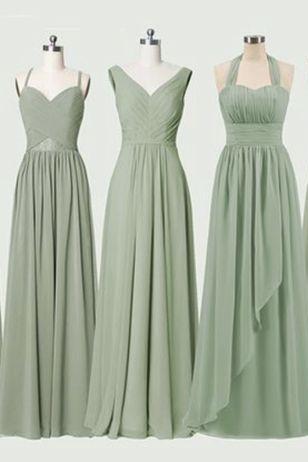 Sage Green Chiffon Bridesmaid Dresses Pleats Ruffle Long Maid Of Honor Dresses 2024 Wedding Guest Dresses Flowy Wedding Party Dresses
