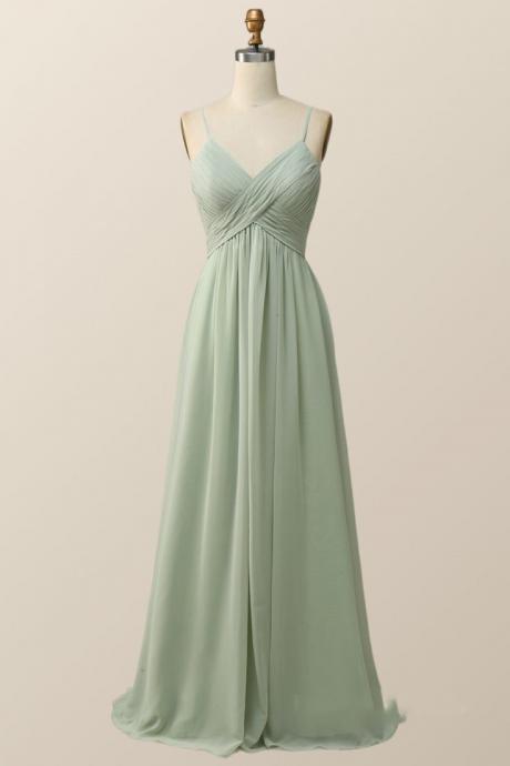 Flutter Sleeves Sage Green Chiffon A-line Long Bridesmaid Dress For Women V Neck Wedding Guest Dresses For Girls Ruched Formal Evening Gowns