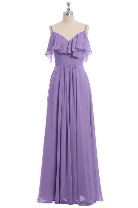 Cold Shoulder Chiffon Bridesmaid Dresses Long For Women Flutter Sleeve Pleats Chiffon Long Maid Of Honor Dresses Gowns A Line Ruched Formal