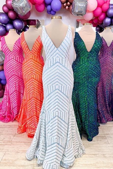Sparkly Mermaid Deep V Neck Prom Dresses Long For Women 2024 Glitter Sequins Double V Formal Evening Party Dresses
