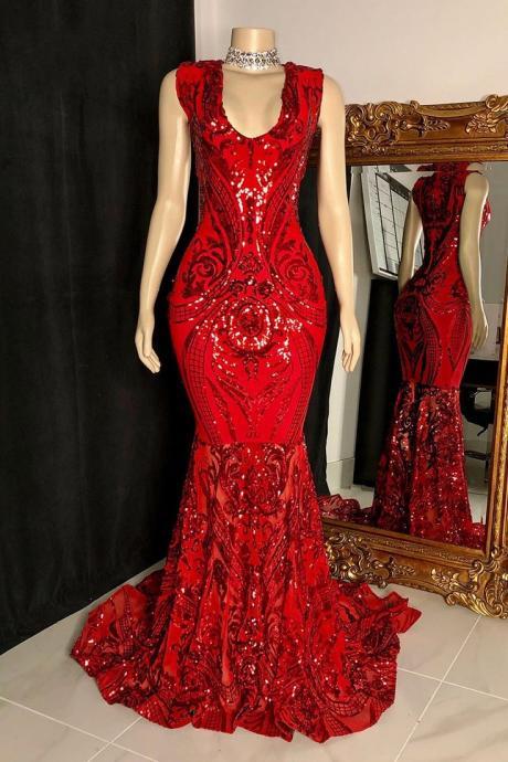 Red Sparky Sequins Prom Dresses Mermaid V Neck Mermaid Long Evening Dresses Gowns 2024