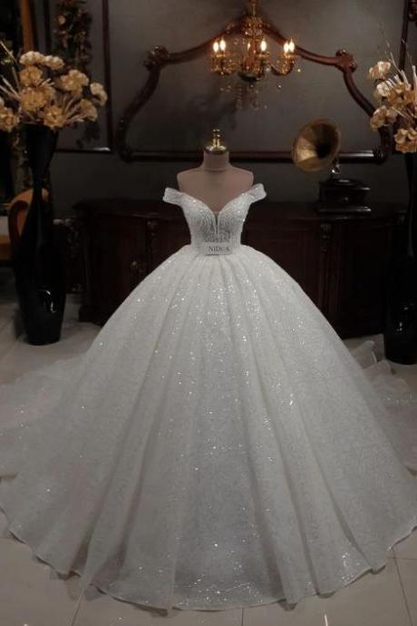 Ball Gown Off The Shoulder Wedding Dresses Sparkly Off The Shoulder Bridal Dresses Shinning Wedding Gowns For Women 2024 For Bride