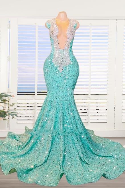 Aqua Blue Sparkly Sequins Mermaid Prom Dresses Long For Women 2025 Beaded Crystal Formal Evening Ball Gowns