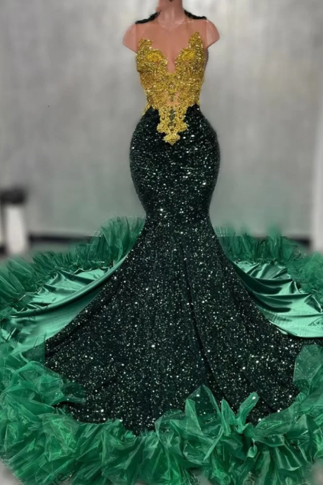 Long Sparkly Prom Dresses 2022 Sheer O-neck Sleeveless Real Picture African Black Girls Mermaid Prom Gala Gowns,DS4728