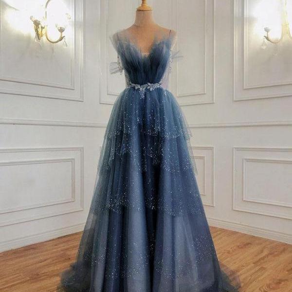 Elegant One-Shoulder Deep V-Neck Appliques Lace Satin Prom Dress for Women main image 1
