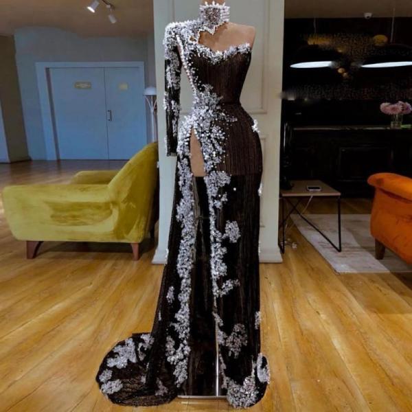Sexy Two Pieces Heavily Beaded Navy Mermaid Long Cheap Evening Prom Dresses, 17538